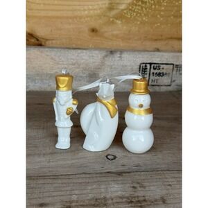Vintage STARBUCKS Christmas Tree Ornaments Set Fox,Snowman, Nutcracker Porcelain